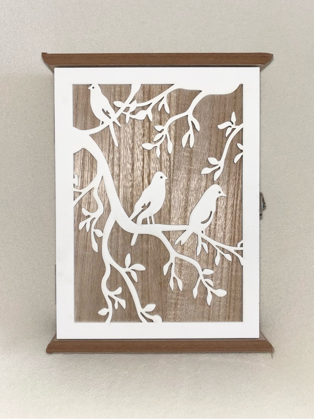 Wooden Bird Key Cabinet Wall Mount 6 Hook Rustic Farmhouse Decor